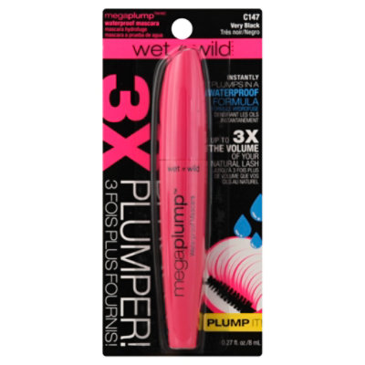 Wet N Wild Mascara MegaPlump Waterproof Very Black C147 .27 Oz