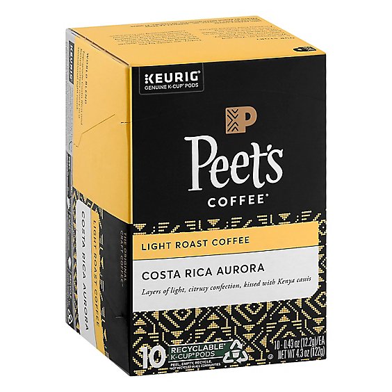 Peet's Coffee Costa Rica Aurora Light Roast Coffee K Cup Pods - 10 Count