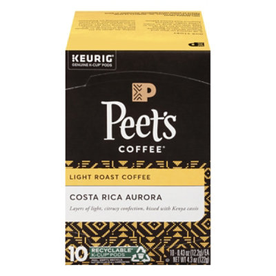 Peet's Coffee Costa Rica Aurora Light Roast Coffee K Cup Pods - 10 Count