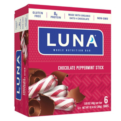 Luna Nutrition Bar Whole Chocolate Peppermint Stick - 6-1.69 Oz
