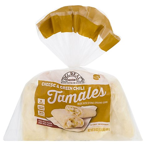 Del Real Tamales Cheese & Green Chiles 6 Count - 24 Oz
