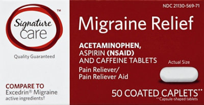 Signature Select/Care Migraine Relief Acetaminophen Aspirin Pain Reliever Coated Caplet - 50 Count - Image 2