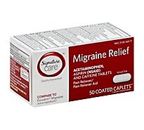 Signature Care Migraine Relief Acetaminophen Aspirin Pain Reliever Coated Caplet - 50 Count
