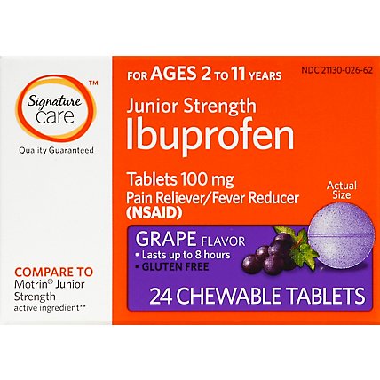 Signature Care Ibuprofen Childrens Strength Chewable Tablet Grape 100mg - 24 Count - Image 2