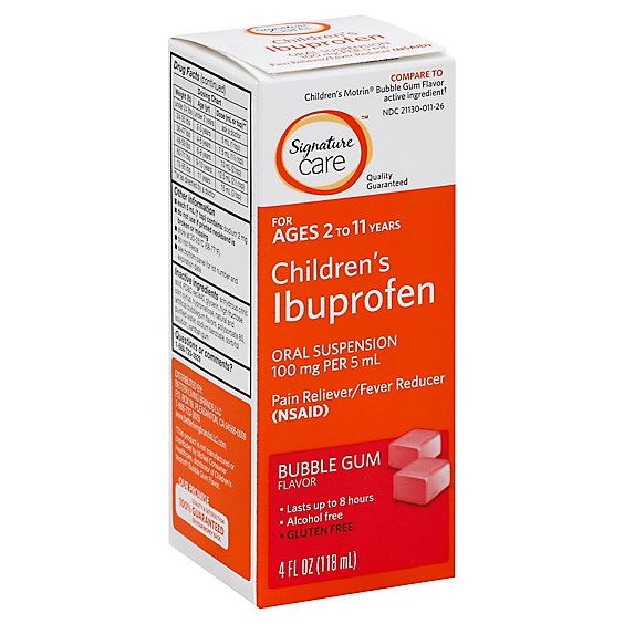 Signature Care Ibuprofen Childrens 100mg PER 5ml Bubble Gum Oral Suspension - 4 Fl. Oz.