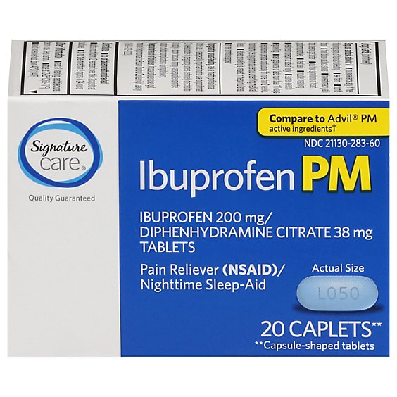 Signature Select/Care Ibuprofen Pain Reliever PM 200mg NSAID Sleep Aid Caplet Blue - 20 Count
