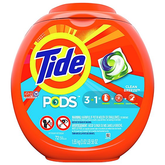 Tide PODS Detergent Pacs Clean Breeze - 72 Count