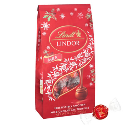 Lindt LINDOR Holiday Milk Chocolate Candy Truffles Bag - 8.5 Oz