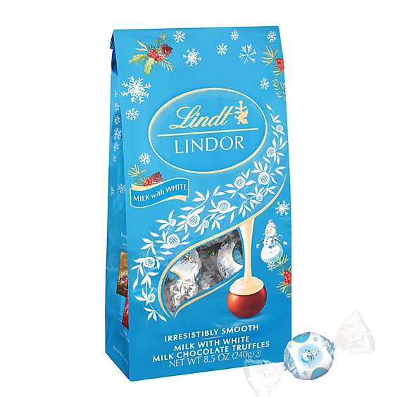 Lindt LINDOR Holiday Snowman Milk and White Chocolate Candy Truffles Bag - 8.5 Oz