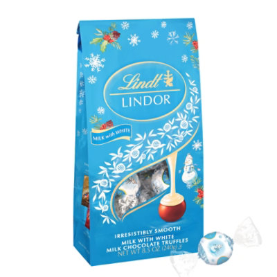 Lindt LINDOR Holiday Snowman Milk and White Chocolate Candy Truffles Bag - 8.5 Oz