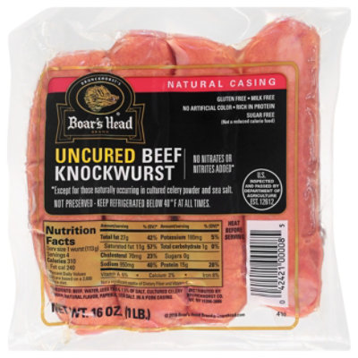 Boars Head Knockwurst Beef - 16 Oz
