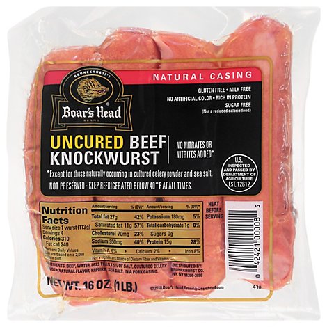 Boars Head Knockwurst Beef - 16 Oz