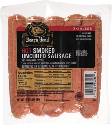 Boars Head Smoked Sausage Hot - 16 Oz