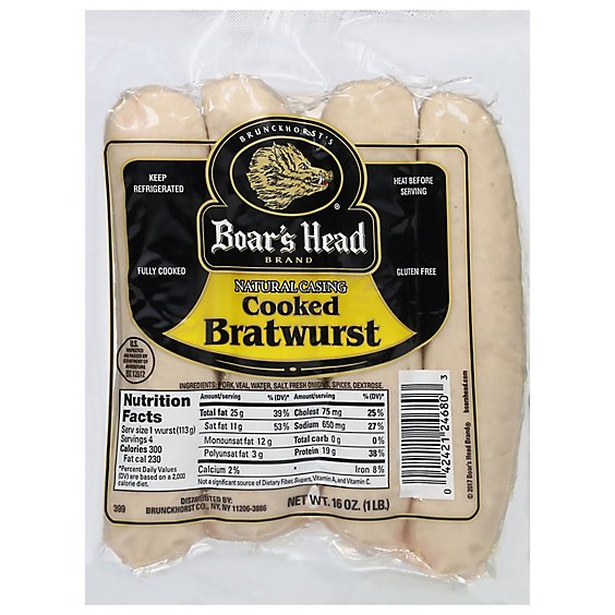 Boars Head Bratwurst Cooked - 16 Oz