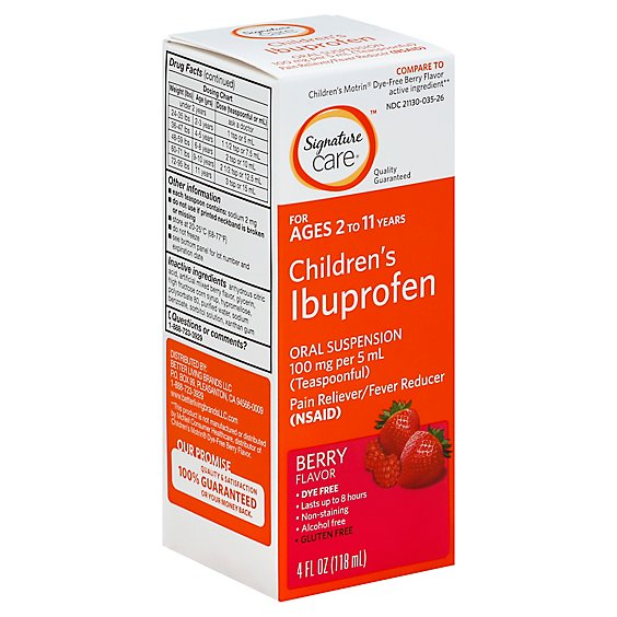 Signature Care Ibuprofen Childrens 100mg PER 5ml Berry Oral Suspension - 4 Fl. Oz.