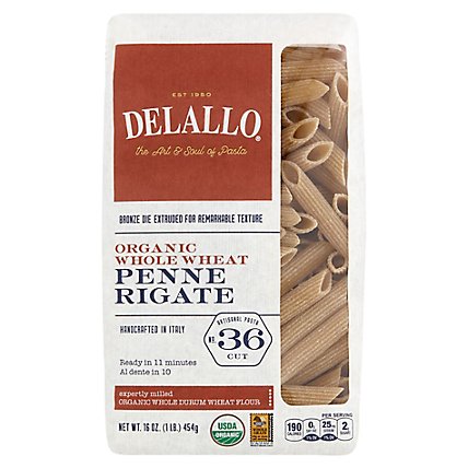 DeLallo Pasta Organic 100% Whole Wheat No. 36 Penne Rigate Bag - 16 Oz - Image 3