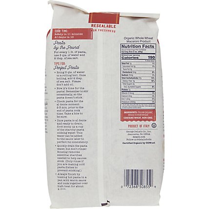 DeLallo Pasta Organic 100% Whole Wheat No. 36 Penne Rigate Bag - 16 Oz - Image 6