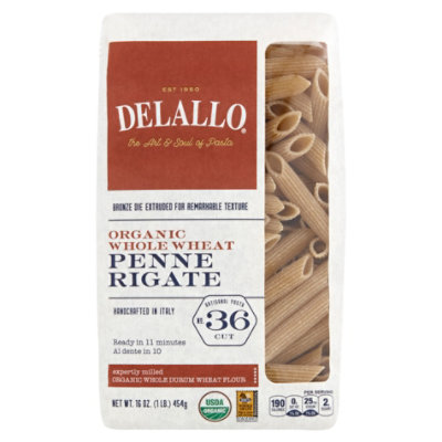 DeLallo Pasta Organic 100% Whole Wheat No. 36 Penne Rigate Bag