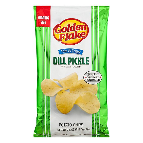 Golden Flake Thin & Crispy Dill Pickle Potato Chips - 7.5 Oz
