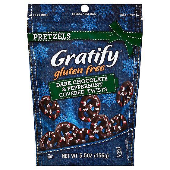 Gratify Pretzels Gluten Free Twists Dark Chocolate & Peppermint Covered - 5.5 Oz