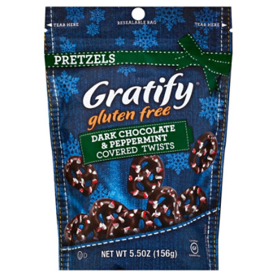 Gratify Pretzels Gluten Free Twists Dark Chocolate Peppermint Covered 5 5 Oz Safeway