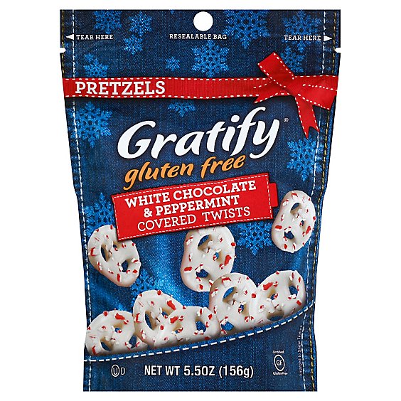 Gratify Pretzels Gluten Free Twists White Chocolate & Peppermint Covered - 5.5 Oz