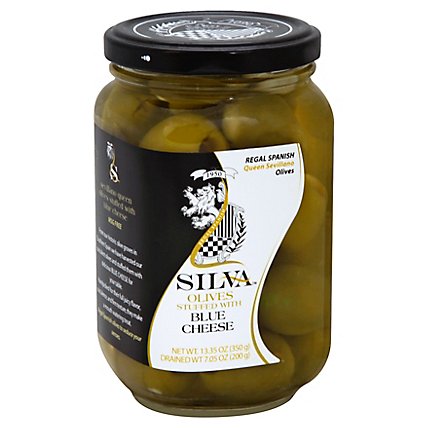 SILVA REGAL SPANISH Sevillano Olives Stuffed with Blue Cheese - 13.35 Oz - Image 1