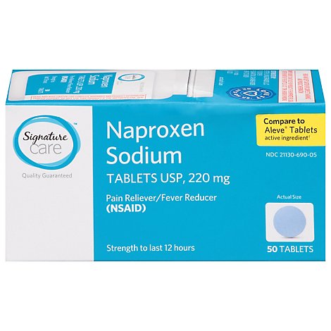 Signature Care Naproxen Sodium 220mg Rain Reliever Fever Reducer NSAID Tablet - 50 Count