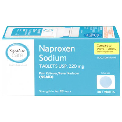 Signature Care Naproxen Sodium 220mg Rain Reliever Fever Reducer NSAID Tablet - 50 Count