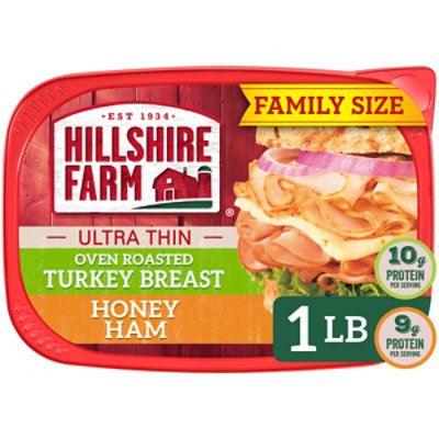 Hillshire Farm Ultra Thin Sliced Deli Lunch Meat Oven Roasted Turkey Breast & Honey Ham - 16 Oz