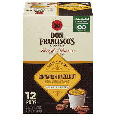 Don Franciscos Coffee Family Reserve Coffee Single Serve Medium Cinnamon Hazelnut - 12-0.33 Oz
