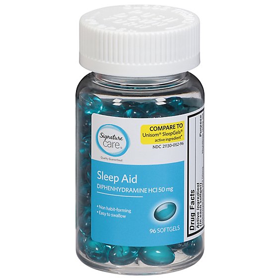 Signature Care Nighttime Sleep Aid Diphenhydramine HCl 50mg Maximum Strength Softgel - 96 Count