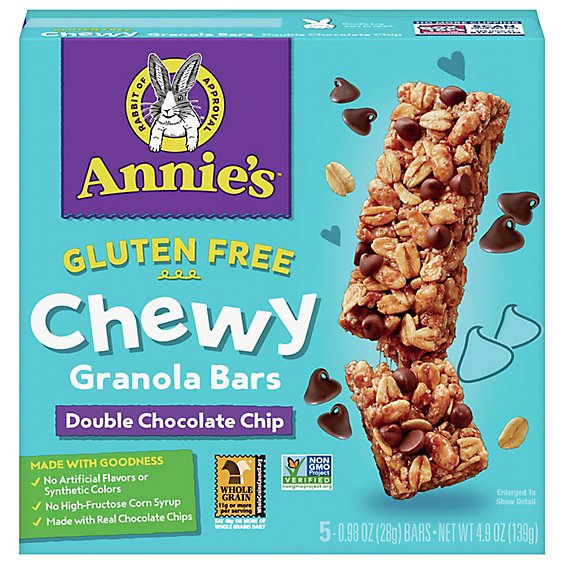 Annies Homegrown Granola Bars Chewy Gluten Free Double Chocolate Chip - 5-0.98 Oz