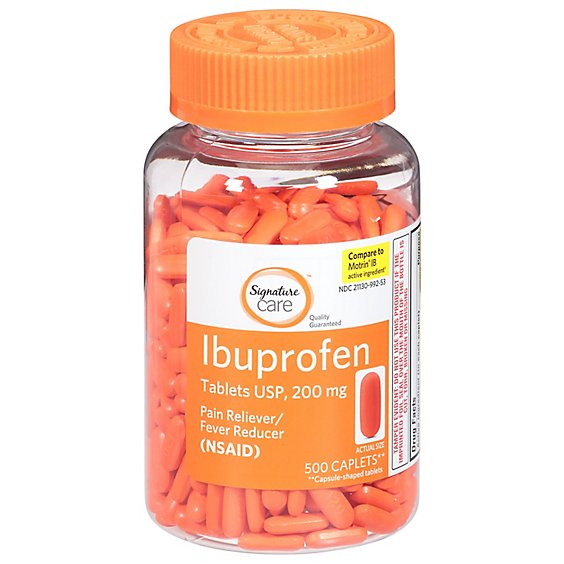 Signature Select/Care Ibuprofen Pain Reliever Fever Reducer 200mg NSAID Caplet Orange - 500 Count