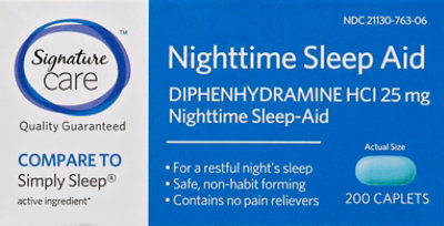 Signature Select/Care Nighttime Sleep Aid Diphenhydramine HCl 25mg Caplet - 200 Count - Image 2