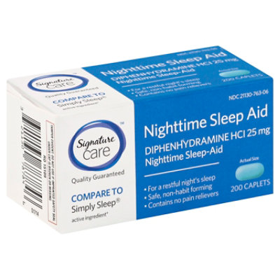 Signature Select/Care Nighttime Sleep Aid Diphenhydramine HCl 25mg Caplet - 200 Count - Image 1