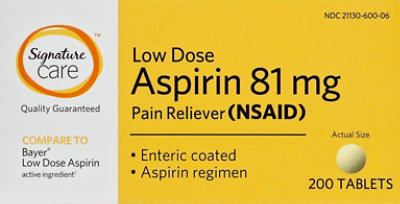 Signature Select/Care Aspirin Pain Relief 81mg NSAID Low Dose Enteric Coated Tablet - 200 Count - Image 2