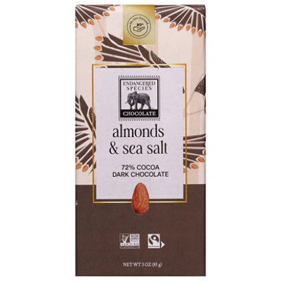 Endangered Species Chocolate Bar Dark Chocolate Seasalt Almonds - 3.0 Oz