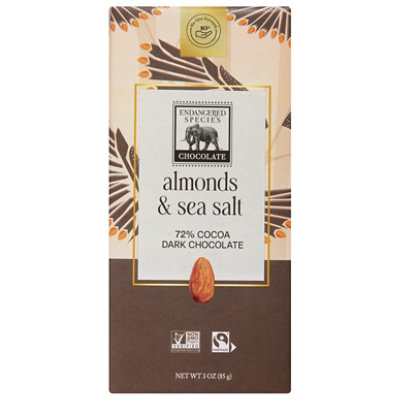 Endangered Species Chocolate Bar Dark Chocolate Seasalt Almonds - 3.0 Oz