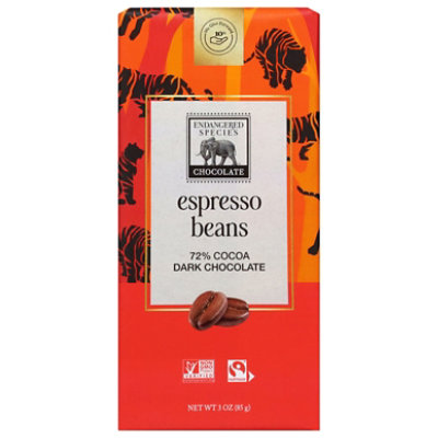 Endangered Species Chocolate Bar Dark Chocolate Espresso Tiger - 3 Oz