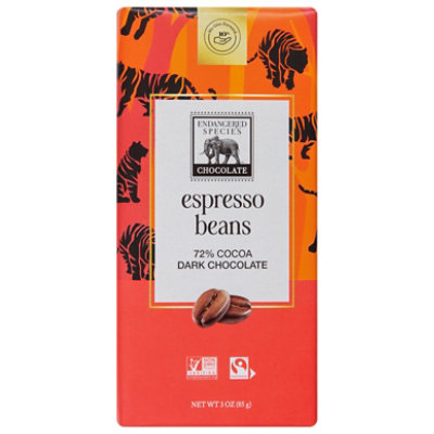Endangered Species Chocolate Bar Dark Chocolate Espresso Tiger - 3 Oz