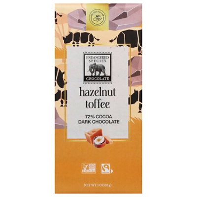 Endangered Species Chocolate Bar Dark Chocolate Hazelnut Toffee Rhino 72% Cocoa - 3 Oz