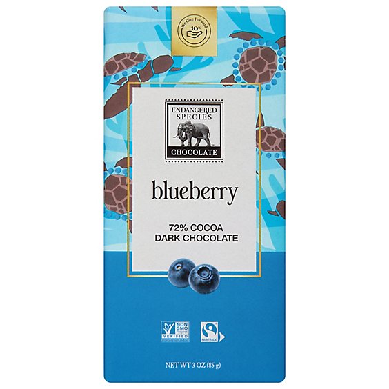 Endangered Species Chocolate Bar Dark Chocolate With Blueberries 72% Cocoa - 3.0 Oz