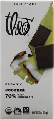 Theo Chocolate Bar Organic 70% Dark Chocolate Coconut - 3.0 Oz - Image 2