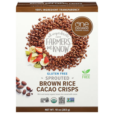 One Degree Organic Foods Cereal Veganic Sprouted Brown Rice Cacao Crisps - 10 Oz - Image 1