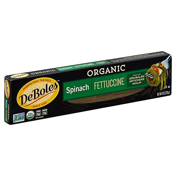 DeBoles Pasta Organic Fettuccine Spinach Box - 8 Oz