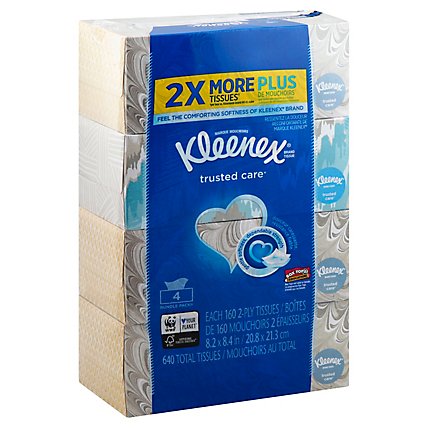 Kleenex Facial Tissue 2-Ply White Trusted Care Bundle Pack - 4-160 Count - Image 1