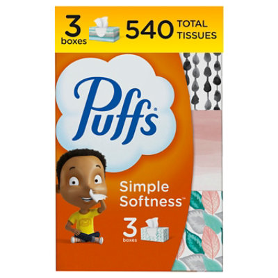 Puffs Simple Softness Non Lotion Facial Tissue Family Box - 3-180 Count