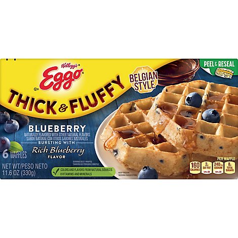 Eggo Thick and Fluffy Frozen Waffles Breakfast Blueberry 6 Count - 11.6 Oz