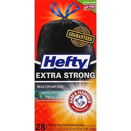 Hefty Trash Bags Drawstring Extra Strong Multipurpose Large White Pine 30 Gallon - 28 Count - Image 2